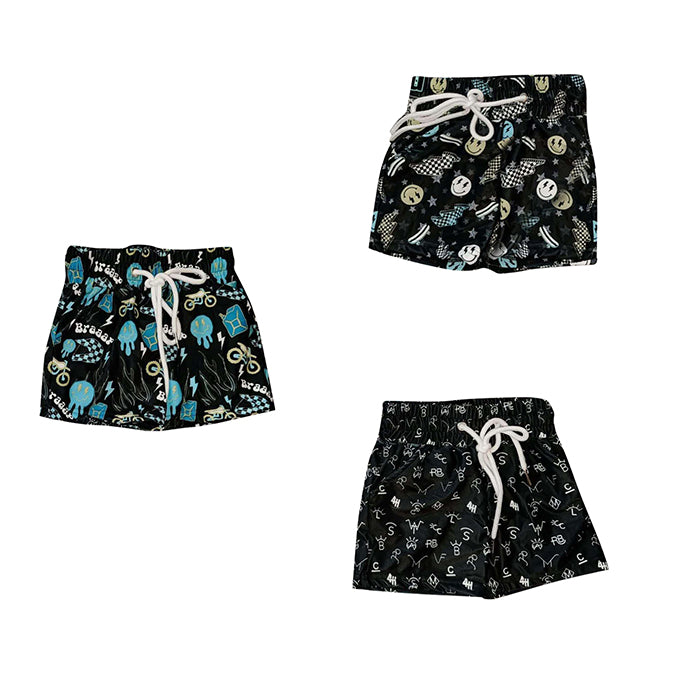 Black smile plaid baby boy summer swim trunks