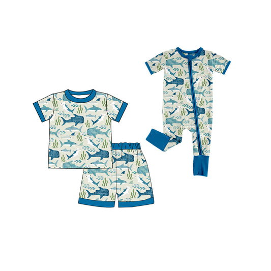 Blue Short Sleeve Fish Kids Boys Summer Pajamas Comfortable Breathable Sleepwear for Children
