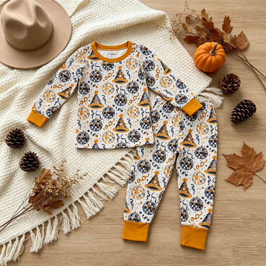 RTS NO MOQ milk silk BLP1534 Baby Boys Stars Lights Top Pant Happy New Year Pajamas Sets
