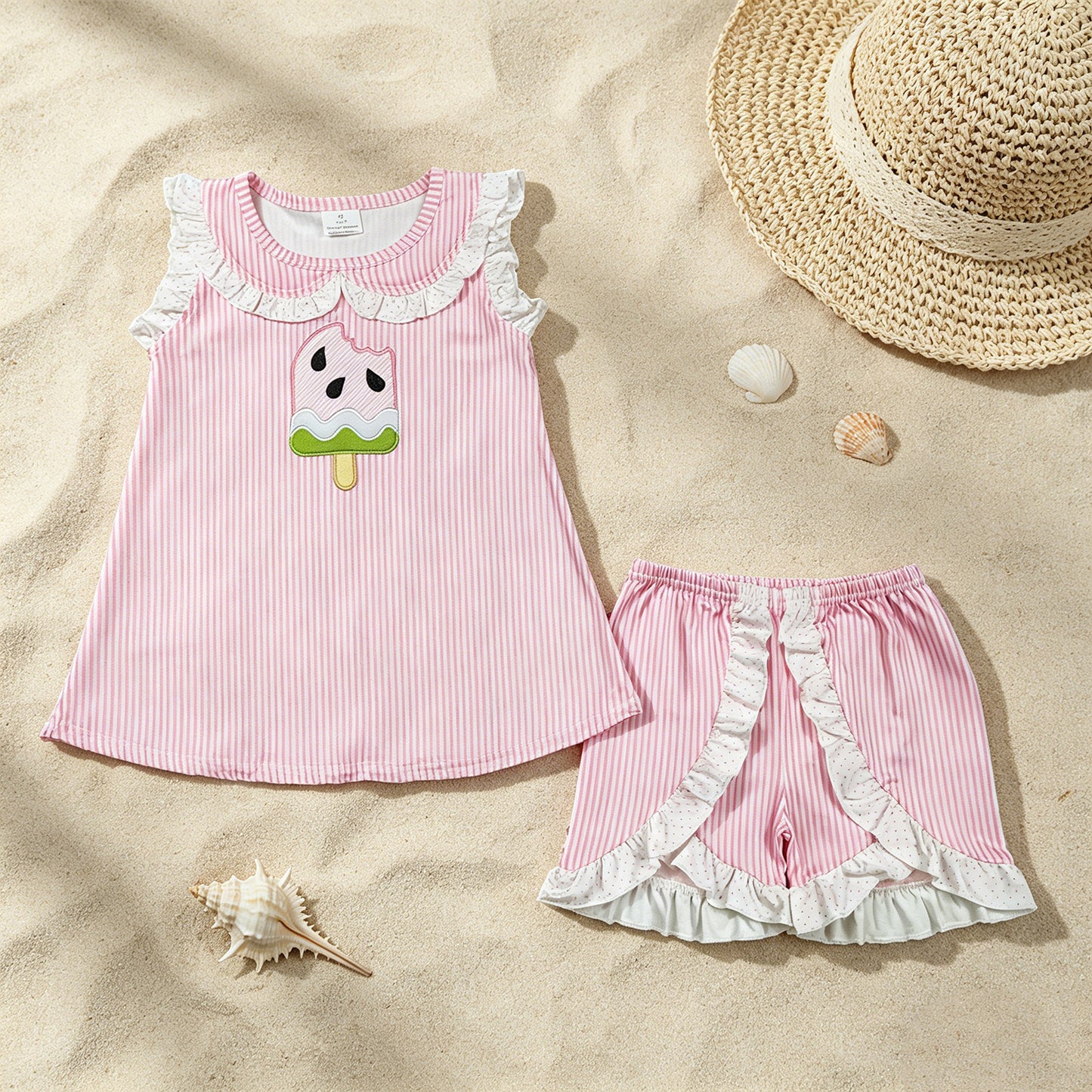GSSO3238 RTS NO MOQ （In stock ）Pink stripe popsicle top shorts kids girls summer outfits