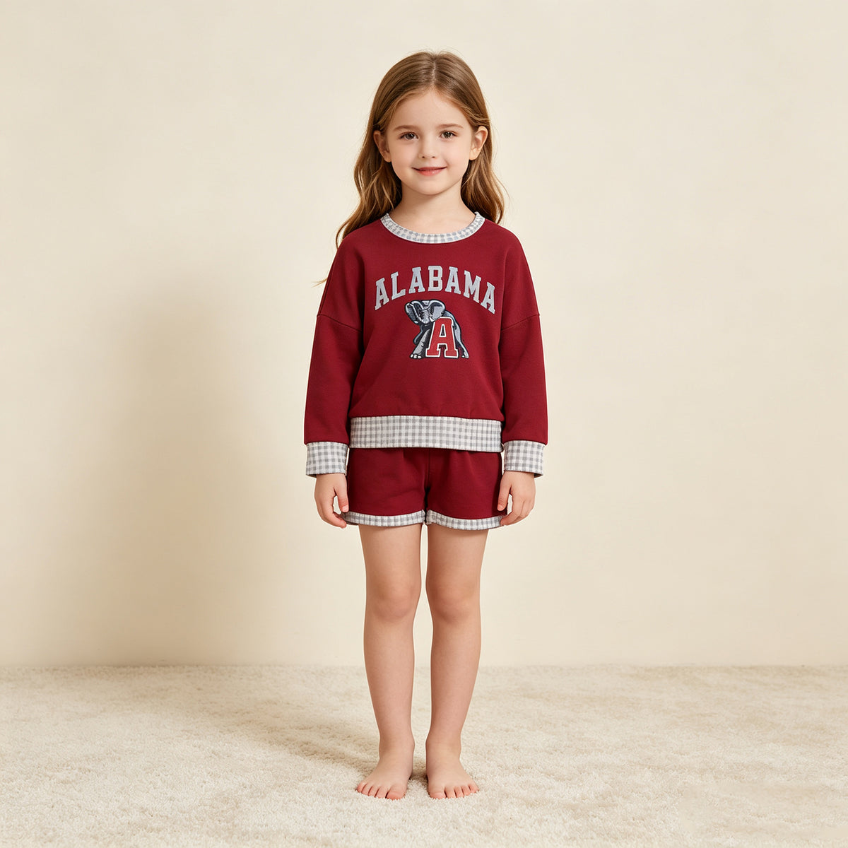 RTS NO MOQ （In stock） GLS0165 Baby Girls Vinyl Alabama Long Sleeve Top Short Team Clothes Sets