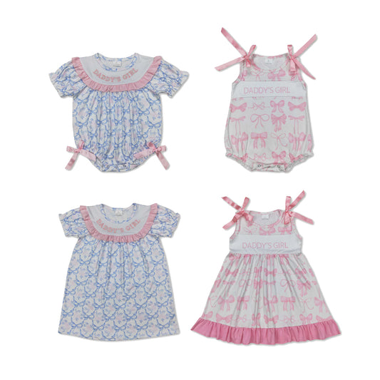 RTS Sibling Short sleeves daddy's girl floral bow kids girls dresses and romper
