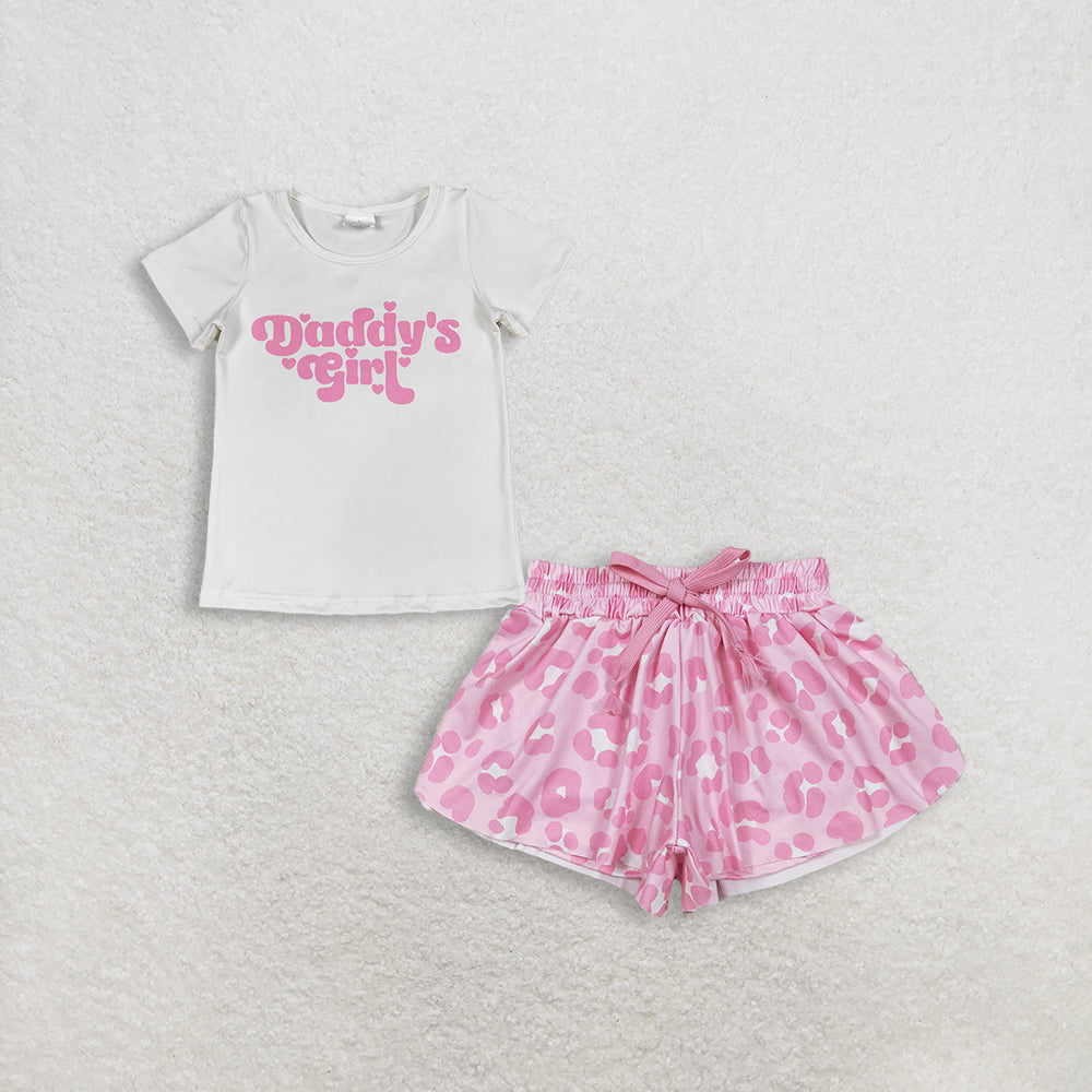 3.4 RTS NO MOQ （In stock）GT1566 + SS0546 Baby Girls Short Sleeve Daddy's Girl Hearts T-shirts Top Summer Shorts Bottoms
