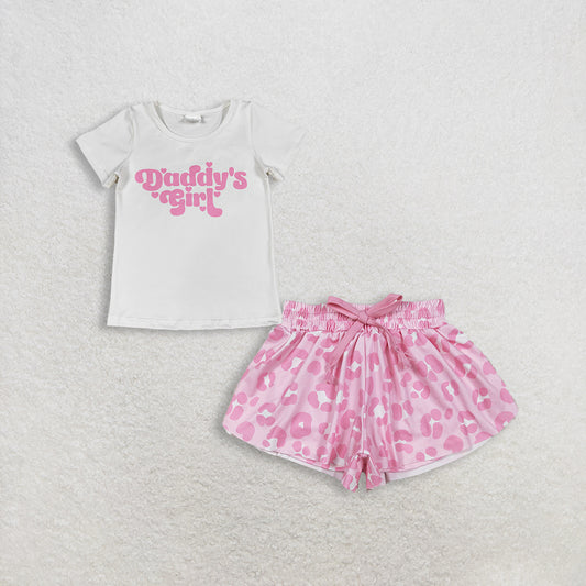 3.4 RTS NO MOQ （In stock）GT1566 + SS0546 Baby Girls Short Sleeve Daddy's Girl Hearts T-shirts Top Summer Shorts Bottoms