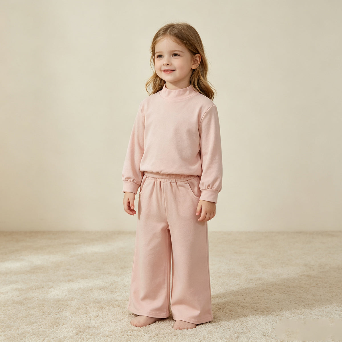 RTS NO MOQ （In stock）GLP3410 cotton Baby Girls Peach Long Sleeve Top Pockets Flare Pant Fall Pajamas Clothes Sets