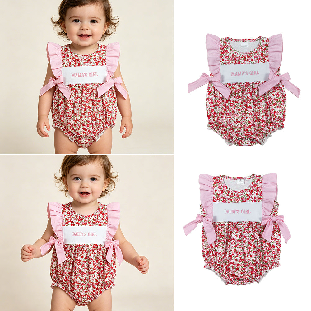 RTS Sibling Flutter sleeves girl embroidery floral baby girl romper