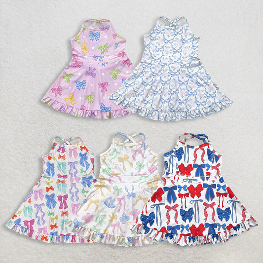 3.2 RST Clothes Sibling Baby Girls Summer Bows Shorts Yoga Active Knee Length Dresses
