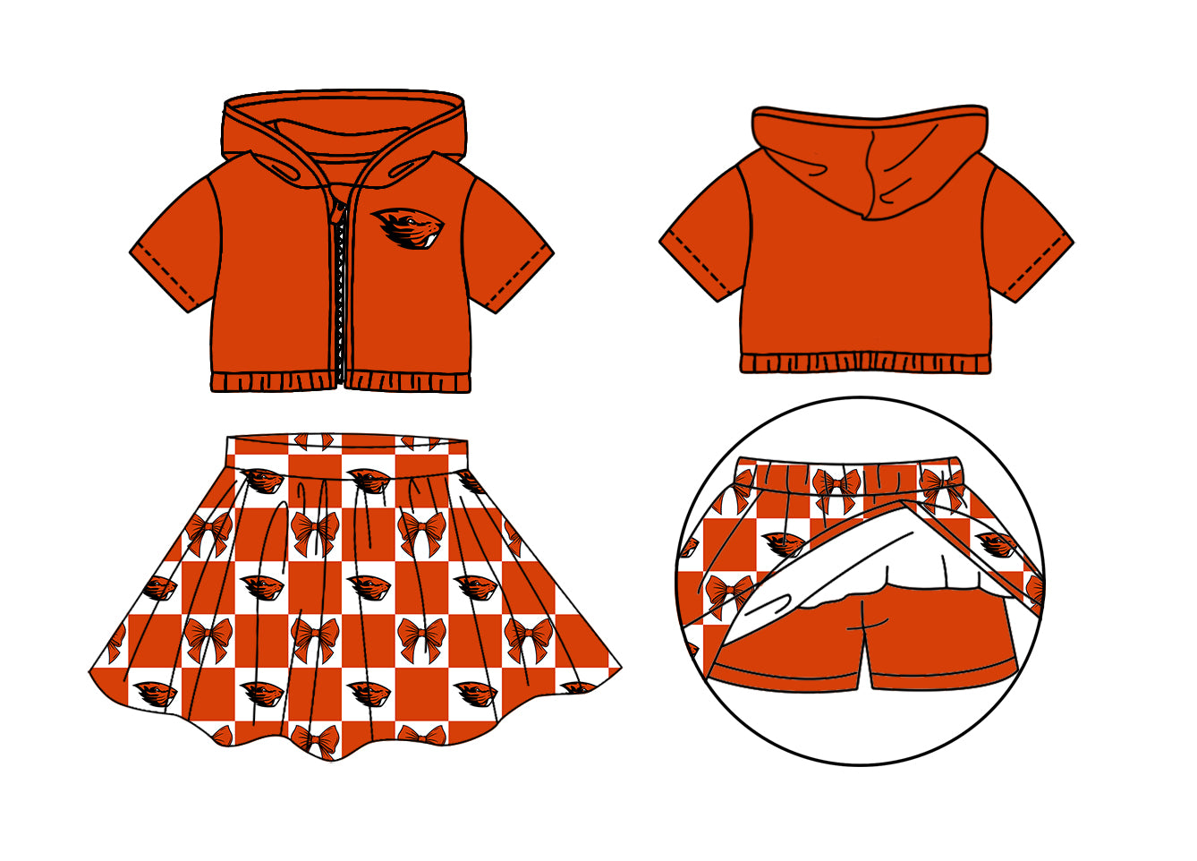 CUSTOM MOQ 5 Sibing Kids Clothing for Girls Baby Girls Orange Bow Top Skirts Yoga Active Team Clothes Sets Knee Length Dress Shorts