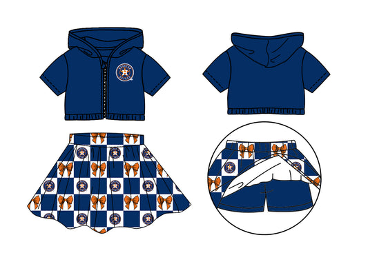 CUSTOM MOQ 5 Kids Clothing for Girls Baby Girls Blue Star  Hoodie Top Skirt Team Clothes Sets