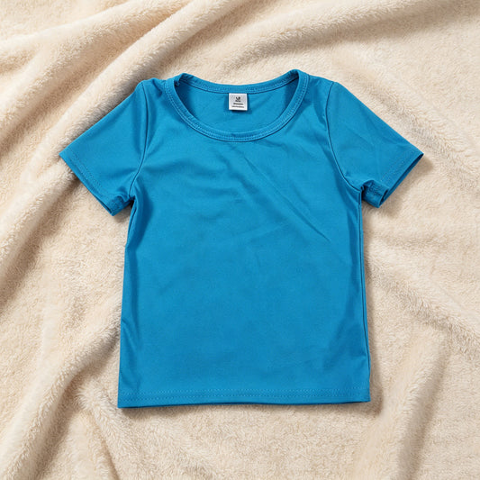 GT1639 RTS NO MOQ （In stock）Short sleeves blue kids girls summer yoga active top