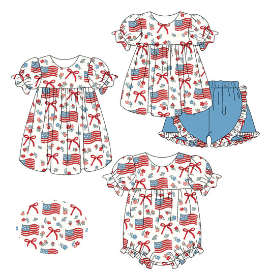 Girls Floral Flag Tunic Short Sleeve July 4th Clothing Short Shorts Patriotic Outfit for Children