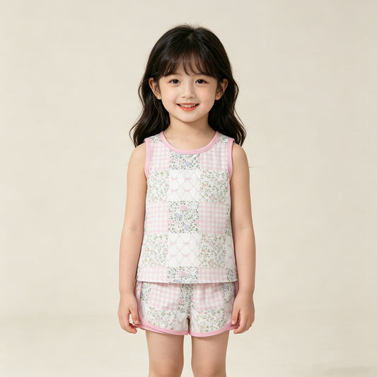4.10 GSSO3168 RTS NO MOQ （In stock ）Sleeveless floral bow patchwork top shorts girls outfits  Reviews