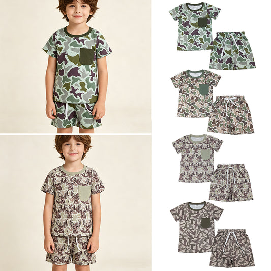RTS Sibling Short sleeves pocket deer camo top shorts boys outfits