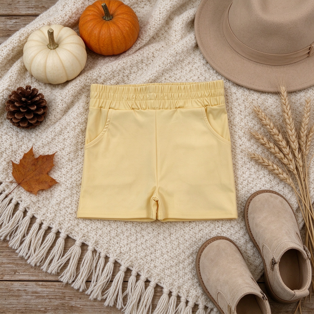 RTS NO MOQ （In stock）yoga fabric cotton SS0959 Yoga Baby Girls Solid Yellow Pocket Short Yoga Casual Bottoms