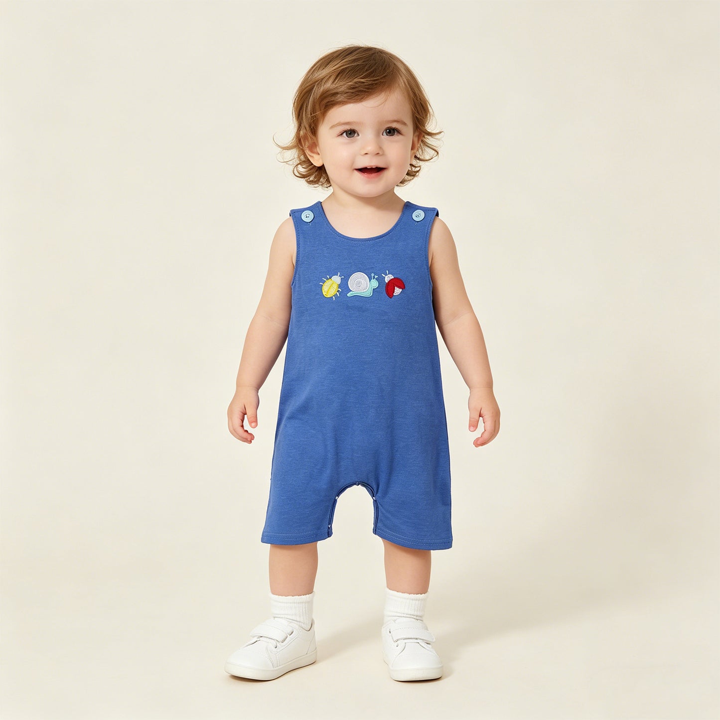 SR4036 RTS NO MOQ （In stock）Sleeveless cotton snail embroidery baby boy romper