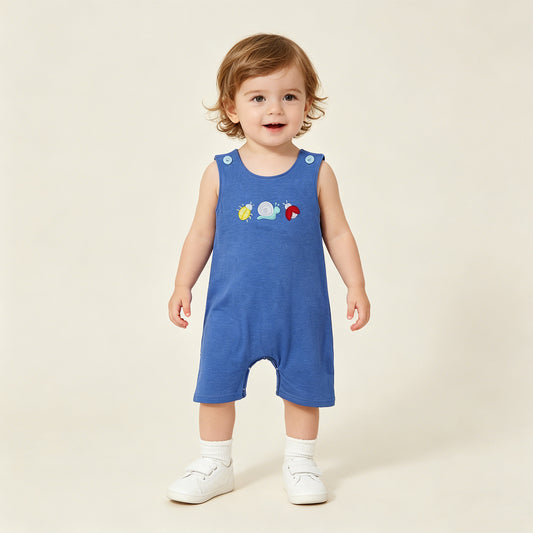 SR4036 RTS NO MOQ （In stock）Sleeveless cotton snail embroidery baby boy romper