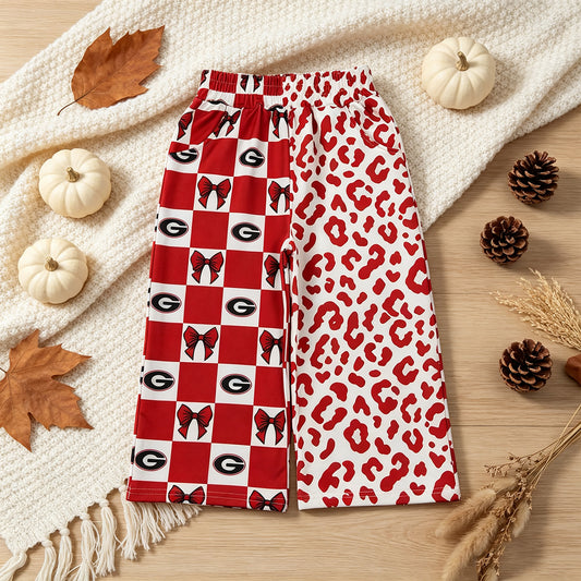 RTS NO MOQ （In stock）milk silk P1126 Baby Girls Bows Leopard Team Pockets Flare Pants Bottom