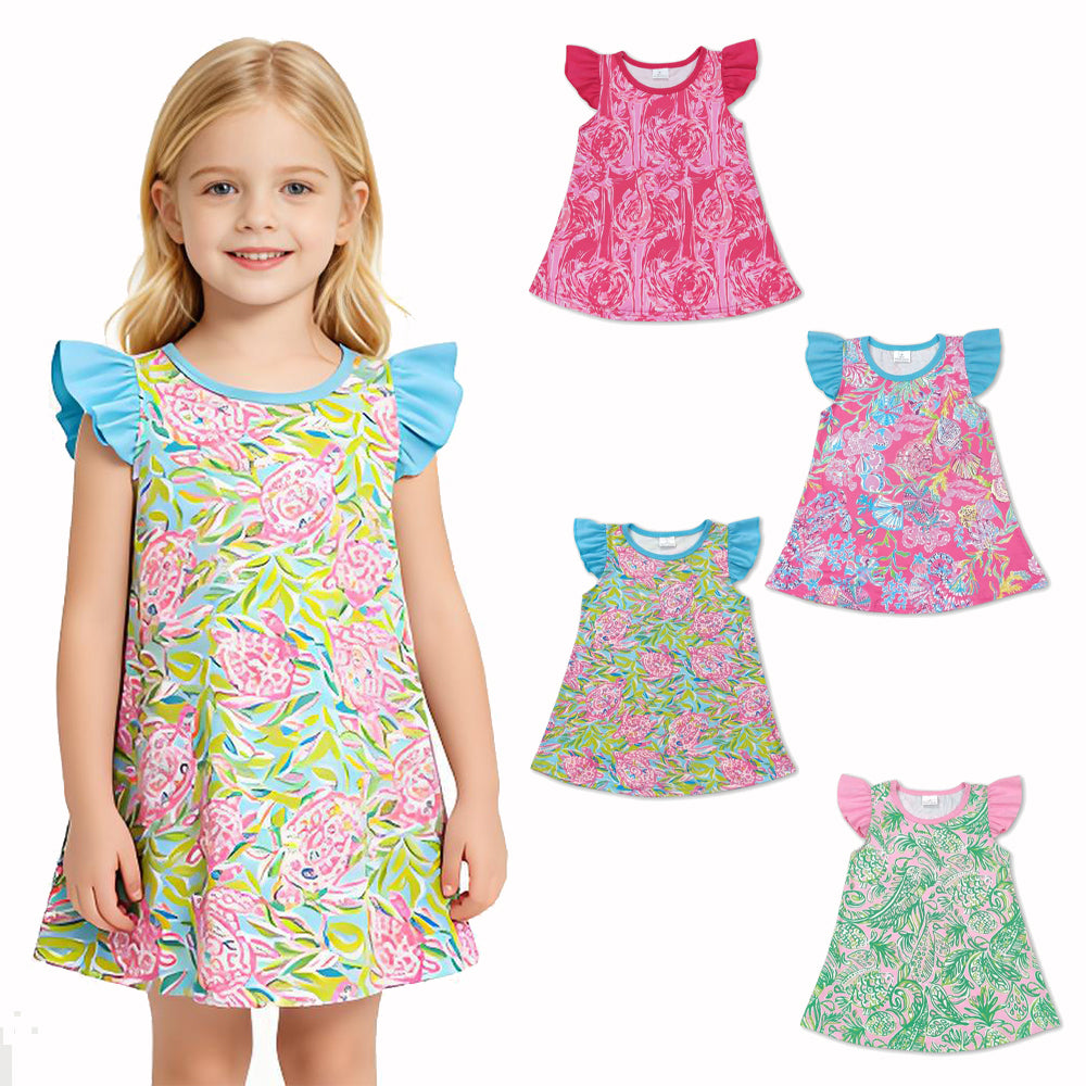 RTS Sibling Flutter sleeves green pink watercolor girls shirt