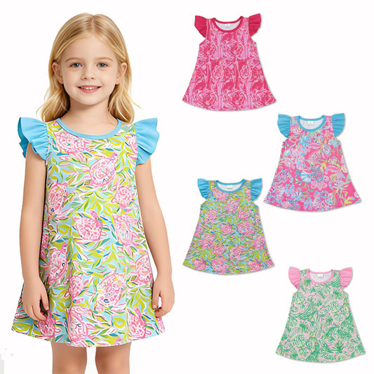 RTS Sibling Flutter sleeves green pink watercolor girls shirt