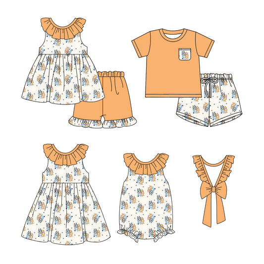 Yellow short sleeves pocket top dog shorts boys clothing