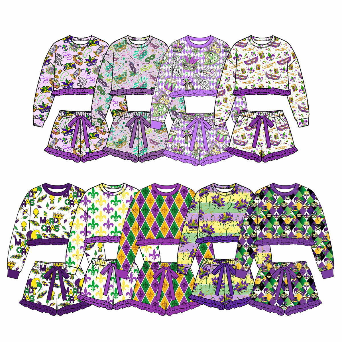 (Preorder new) No moq Baby Girls Ruffle Long Sleeve Crop Top And Ruffle Shorts Set