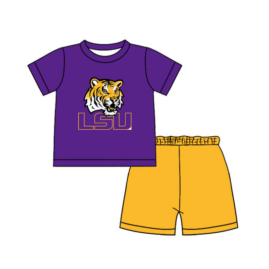 CUSTOM MOQ 5  Cute Comfortable Clothing For Boys Baby Boys Summer Purple Top Shorts Clothes Sets