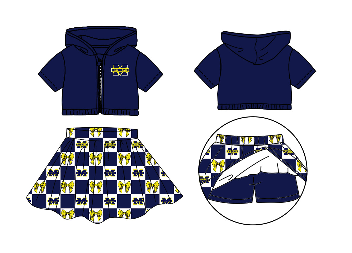 CUSTOM MOQ 5 Kids Clothing for Girls Baby Girls Blue M Hoodie Top Skirt Team Clothes Sets