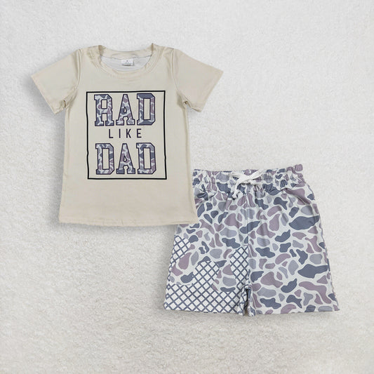 3.14 RTS NO MOQ （In stock）BT1416 + S0586 Fashion Clothing For Baby Boys Short Sleeve Camo Rad Like Dad T-shirts Top Drip Team Shorts Bottom