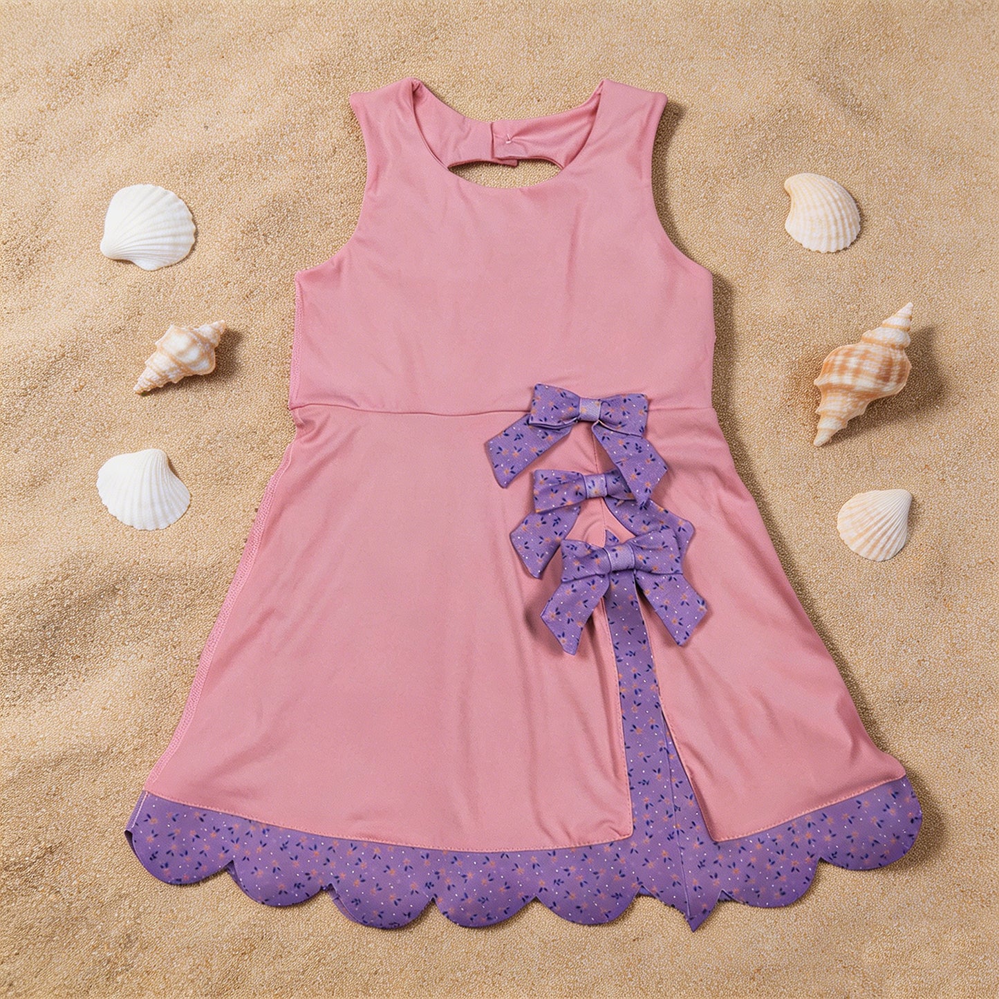 GSD3028 RTS NO MOQ （In stock ）Sleeveless floral bow pink kids girls summer athletic dress
