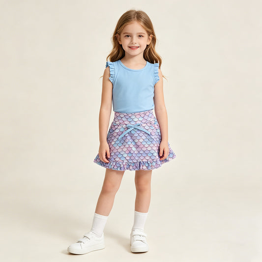 GSD3775 RTS NO MOQ （In stock ）Sleeveless light blue top skirt girls active set