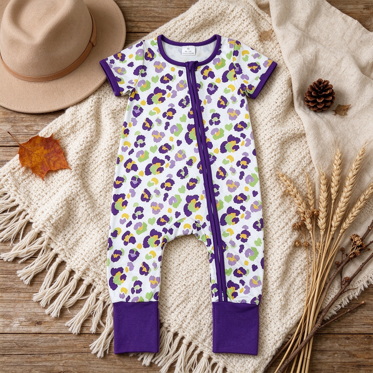 RTS NO MOQ （In stock）milk silk SR4312 Baby Girls Cute Leopard Printed Short Sleeve Two Way Zip Convertible Rompers