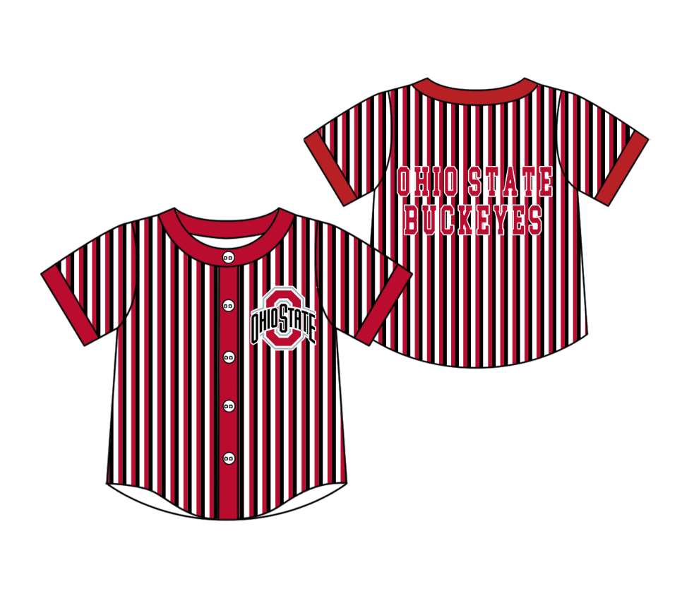 CUSTOM MOQ 5 Cute Kids Clothing Baby Kids Red Black Stripe Short Sleeve Team T-shirts Top