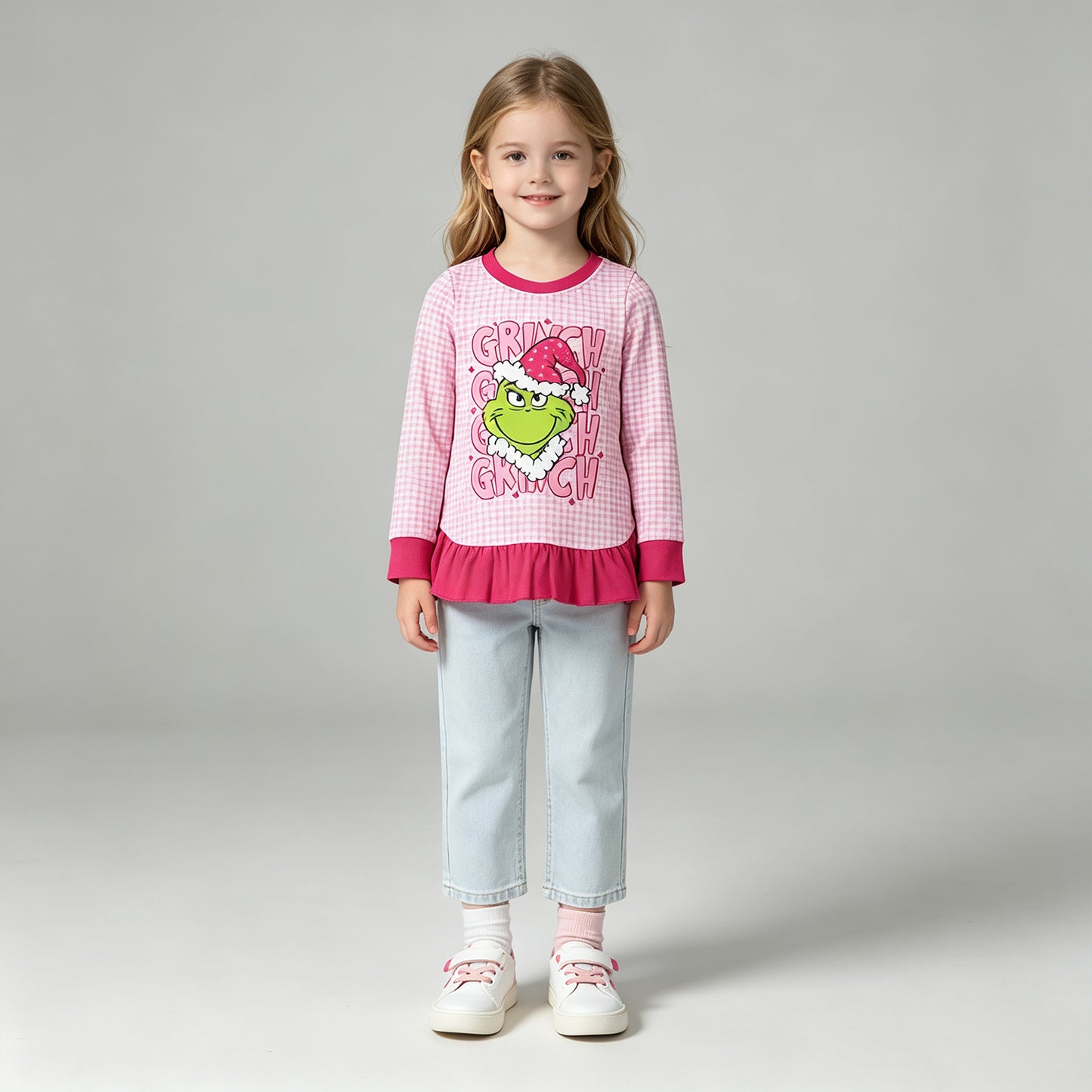 GT1154 RTS NO MOQ （In stock）milk silk Cute Clothes Baby Girls Print Plaid Christmas Short Sleeve Tee Shirt Holiday Top