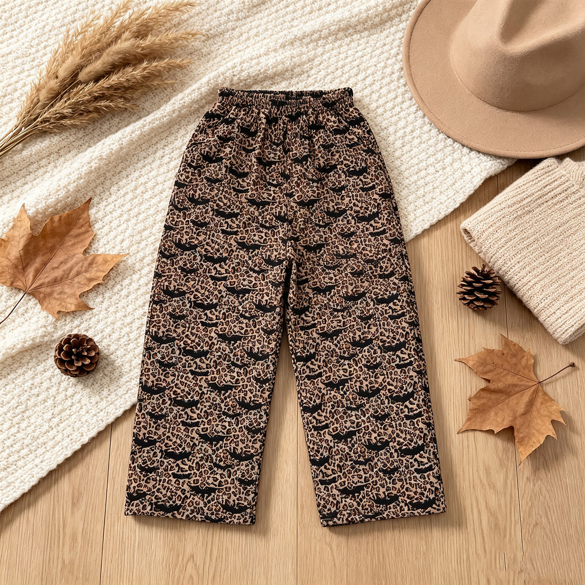RTS NO MOQ （In stock）milk silk P1129 Adult Women Ghost Pumpkins Leopard Halloween Pockets Flare Pants Bottom（副本）