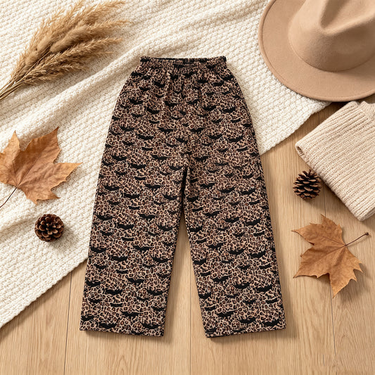 RTS NO MOQ （In stock）milk silk P1129 Adult Women Bats Leopard Halloween Pockets Flare Pants Bottom