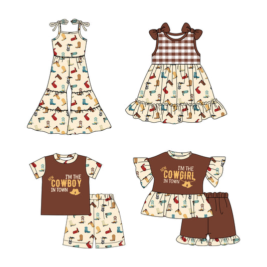 Adorable Short-Sleeved “I’m the Cowgirl in Town” Girls’ Clothes with Boots Style
