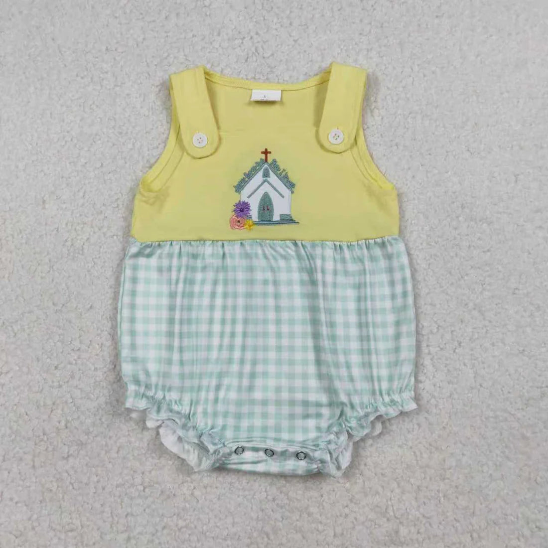 1.17 RTS Sibling Baby Kids Embroidery Church Cross Top Checked Shorts Clothes Set Rompers