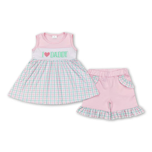 RTS SiblingI love daddy plaid tunic shorts father's girls outfits and romper
