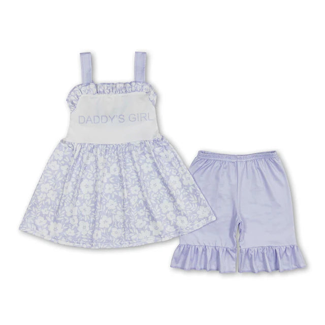 RTS Sibling Short sleeves Daddy's girl floral tunic ruffle shorts girls clothes and romper