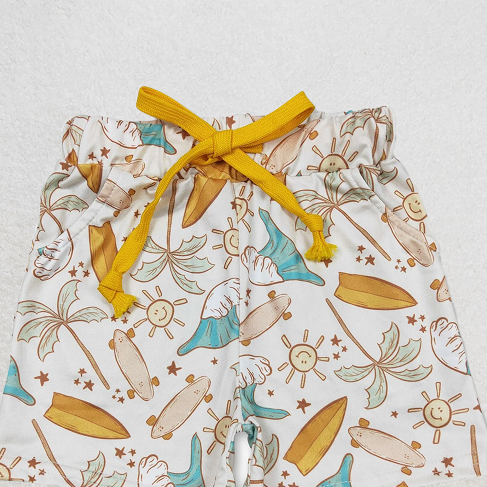 SS0198RTS NO MOQ Baby Boys Summer  Shorts  Sun Wave Skateboard Coconut Tree Shorts