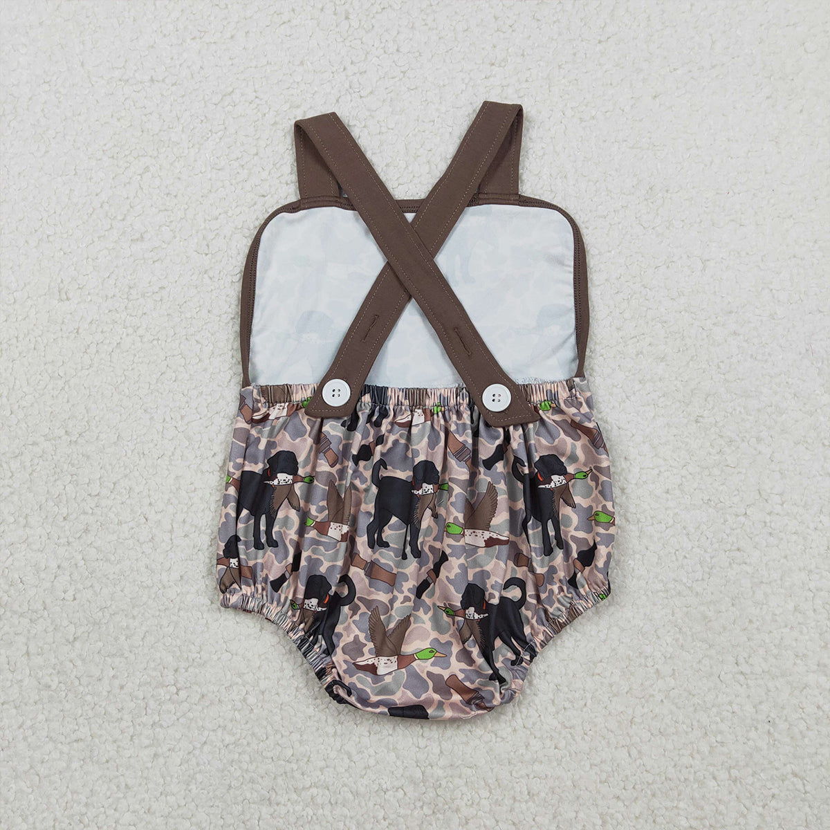 3.3 RTS NO MOQ （In stock）SR3928 Children's Fashion Romper Baby Boys Strap Dog Ducks Camo Hunting Rompers