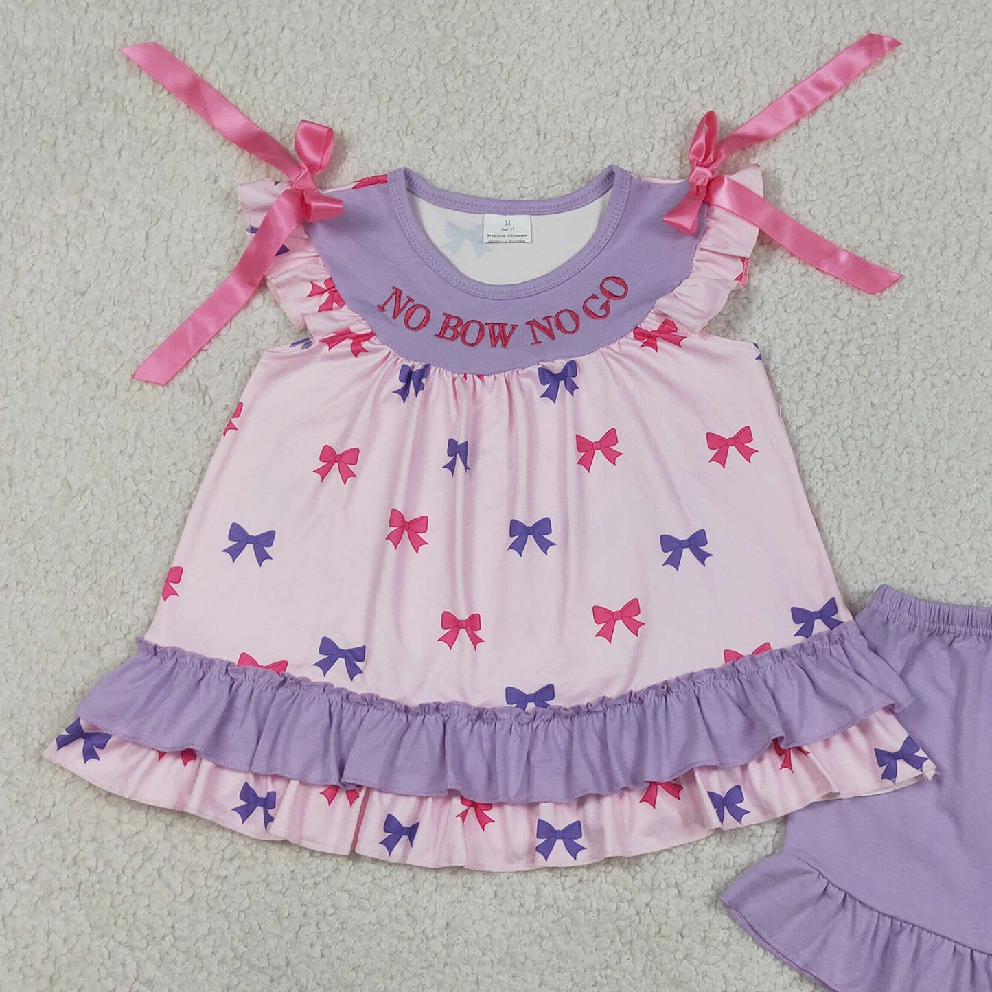 GSSO3460 RTS NO MOQ （In stock ）Flutter sleeves no bow no go tunic shorts girls outfits