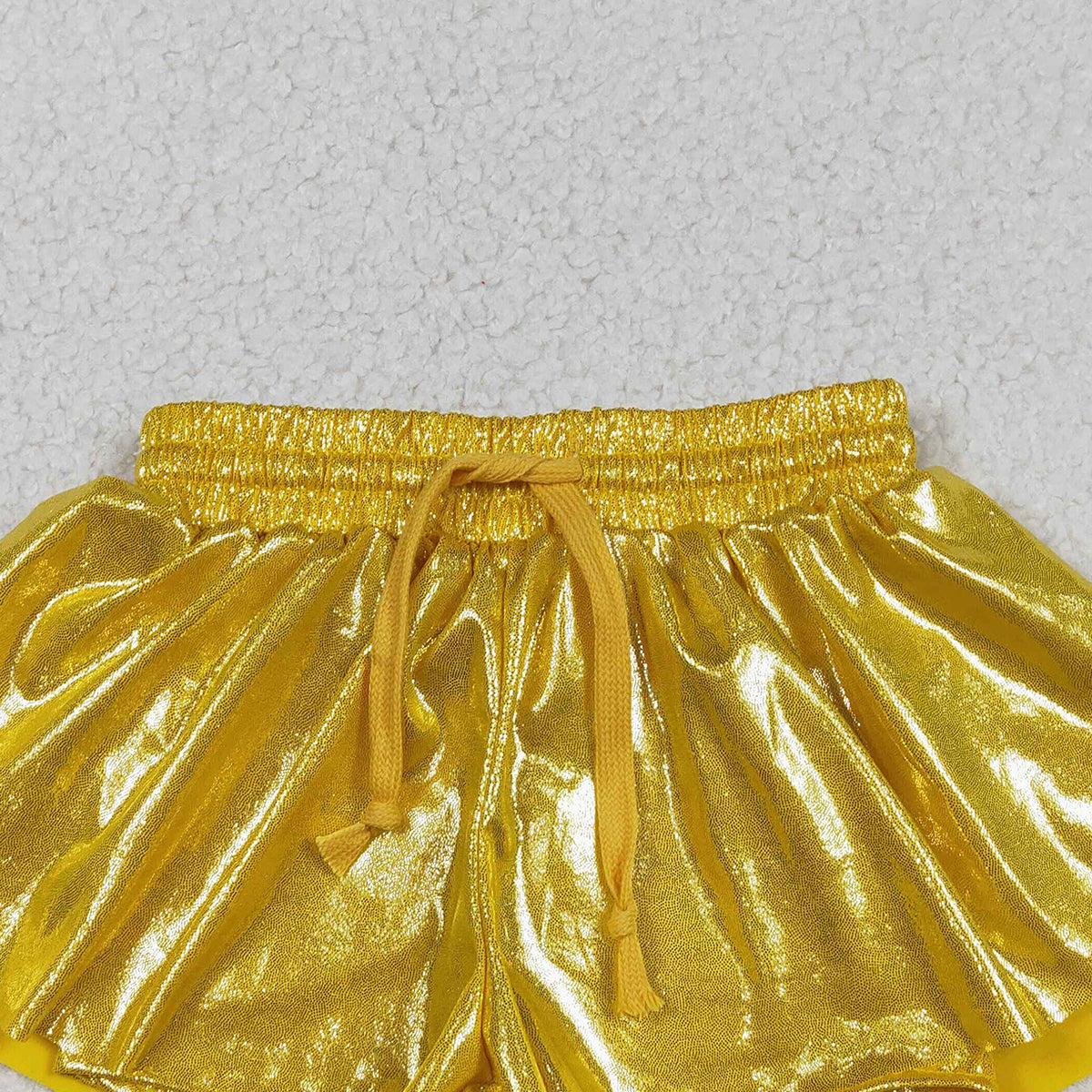 12.16 RTS NO MOQ （In stock）SS0687 Baby Girls Summer Shorts Baby Girls Leather Yellow Ruffle Shorts Bottoms