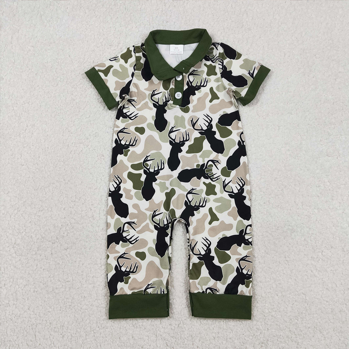 1.6 RTS NO MOQ （In stock）SR3636 Baby Boys Rompers Baby Boys Green Deer Camo Button Southern Hunting Rompers