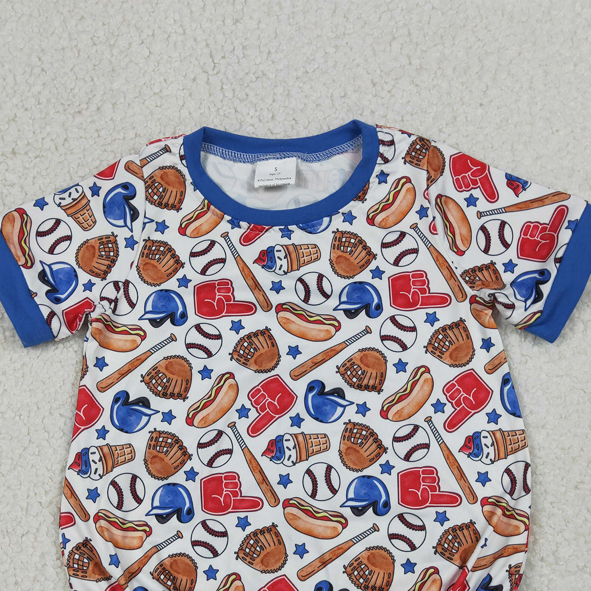 4.13 SR4030 RTS NO MOQ （In stock）Short sleeves baseball baby boy summer romper
