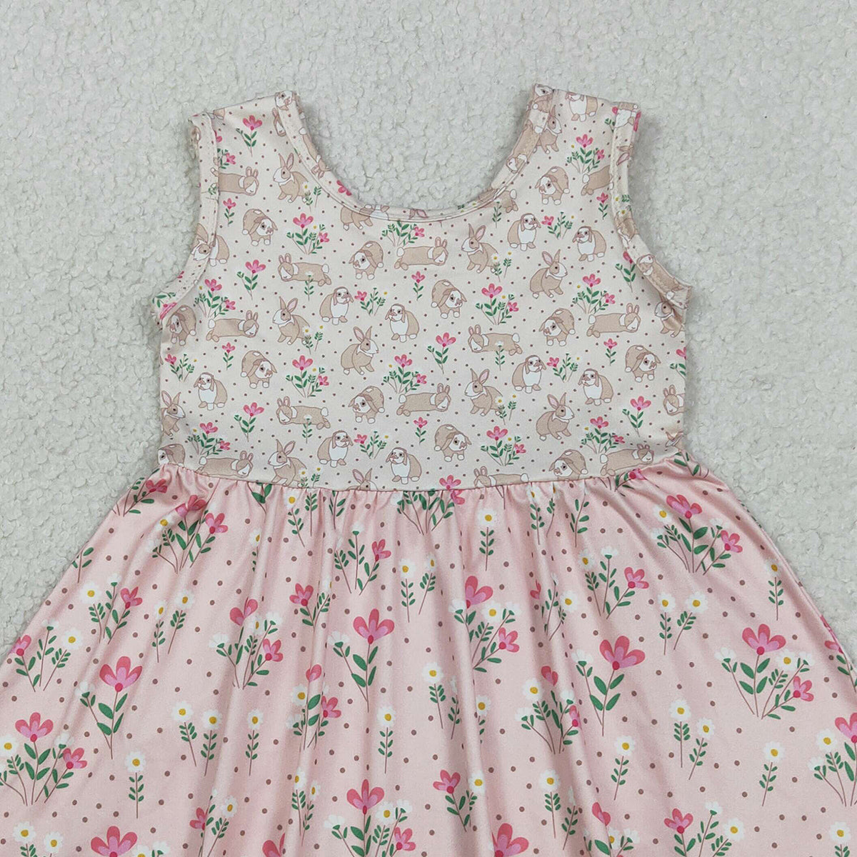 2.7 RTS NO MOQ （In stock）GSD2984 Baby Girls Sleeveless Rabbits Flowers Easter Knee length Dresses