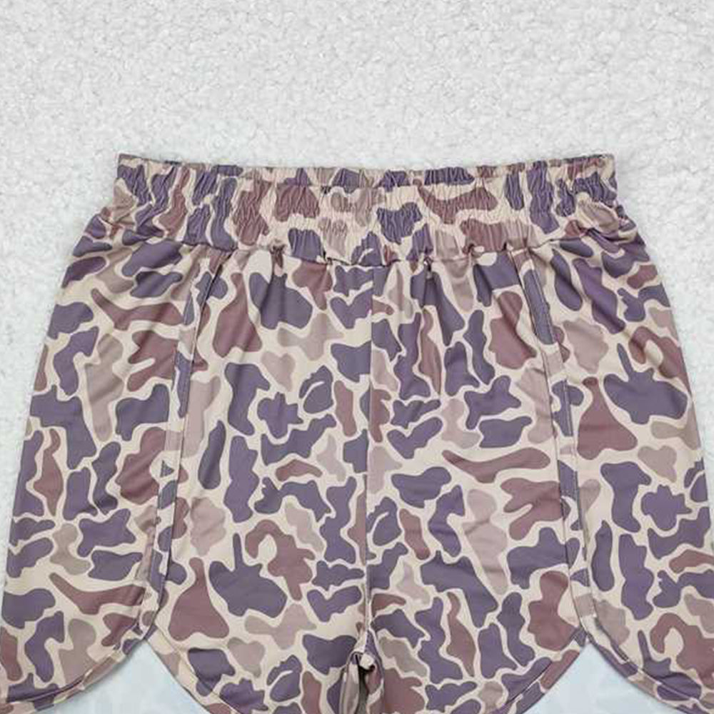 SS0374 RTS NO MOQ Khaki camo elastic waist adult women hunting shorts