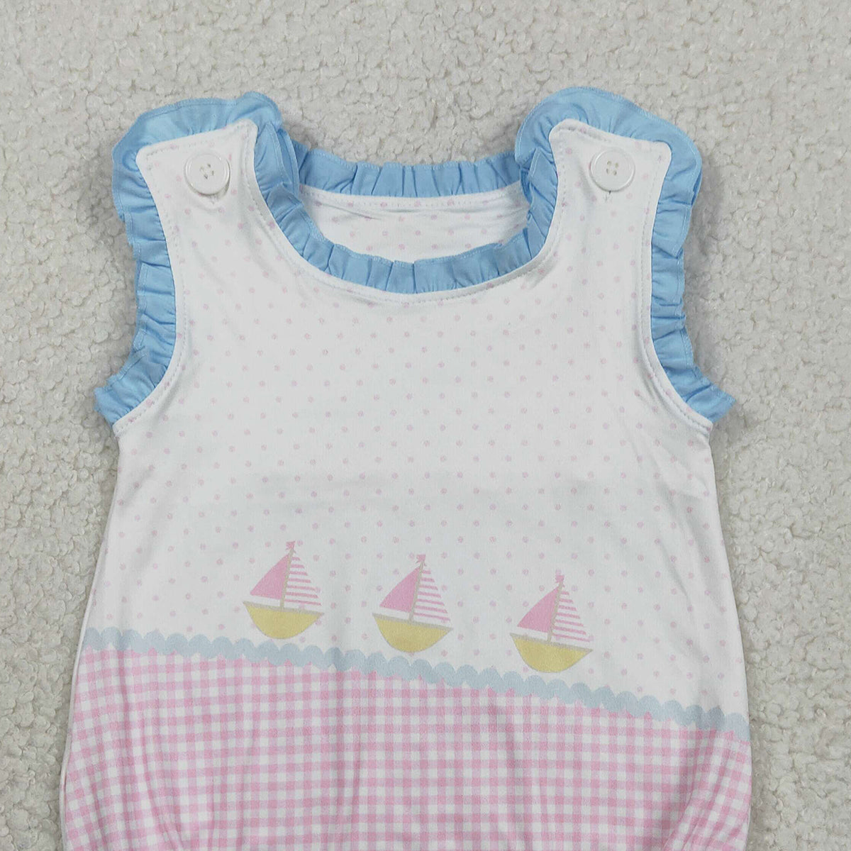 2.2 RTS NO MOQ （In stock）SR3755 Baby Boys Sleeveless Boats Polka Dots Ruffle Rompers