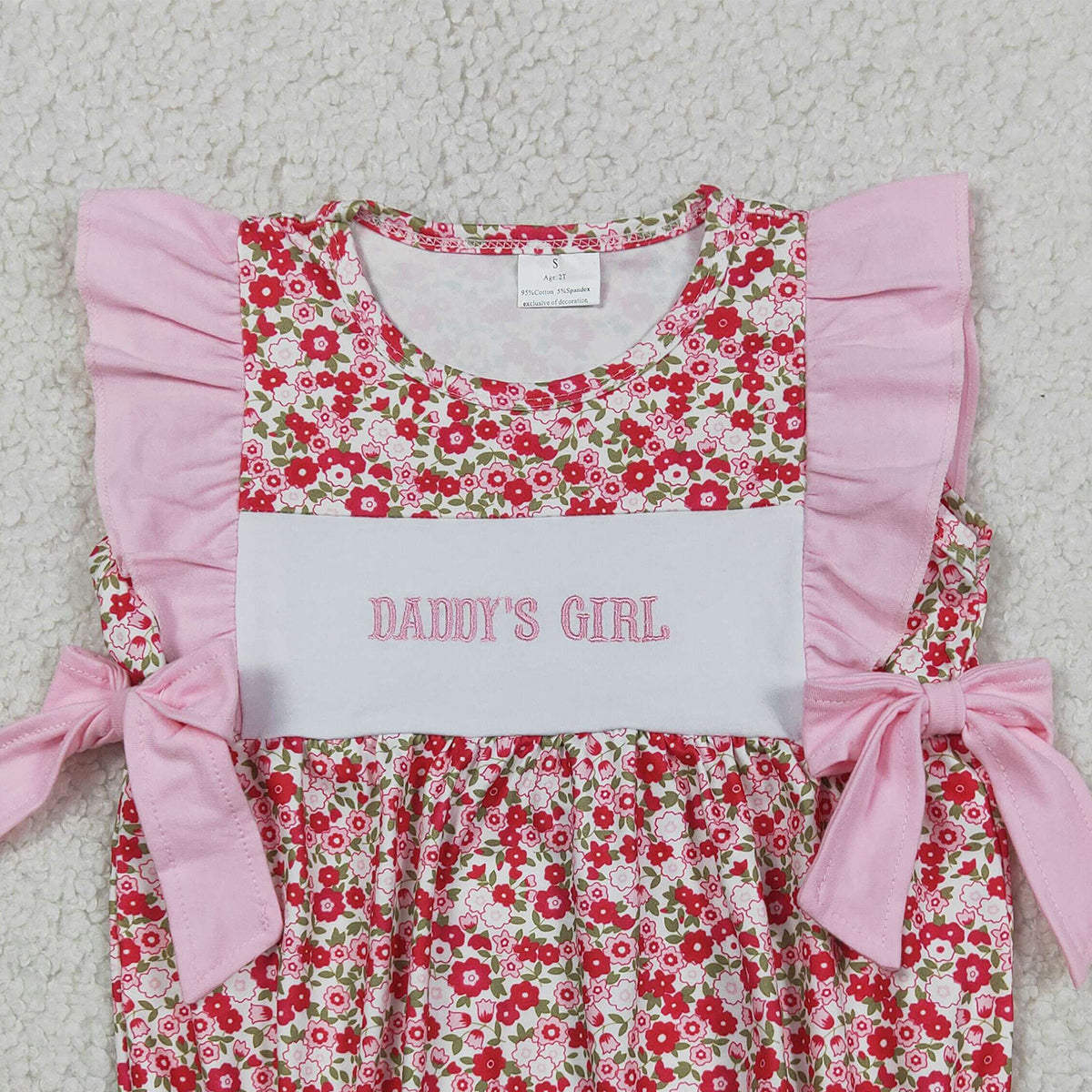 SR3940 RTS NO MOQ （In stock）Flutter sleeves daddy's girl embroidery floral baby girl romper