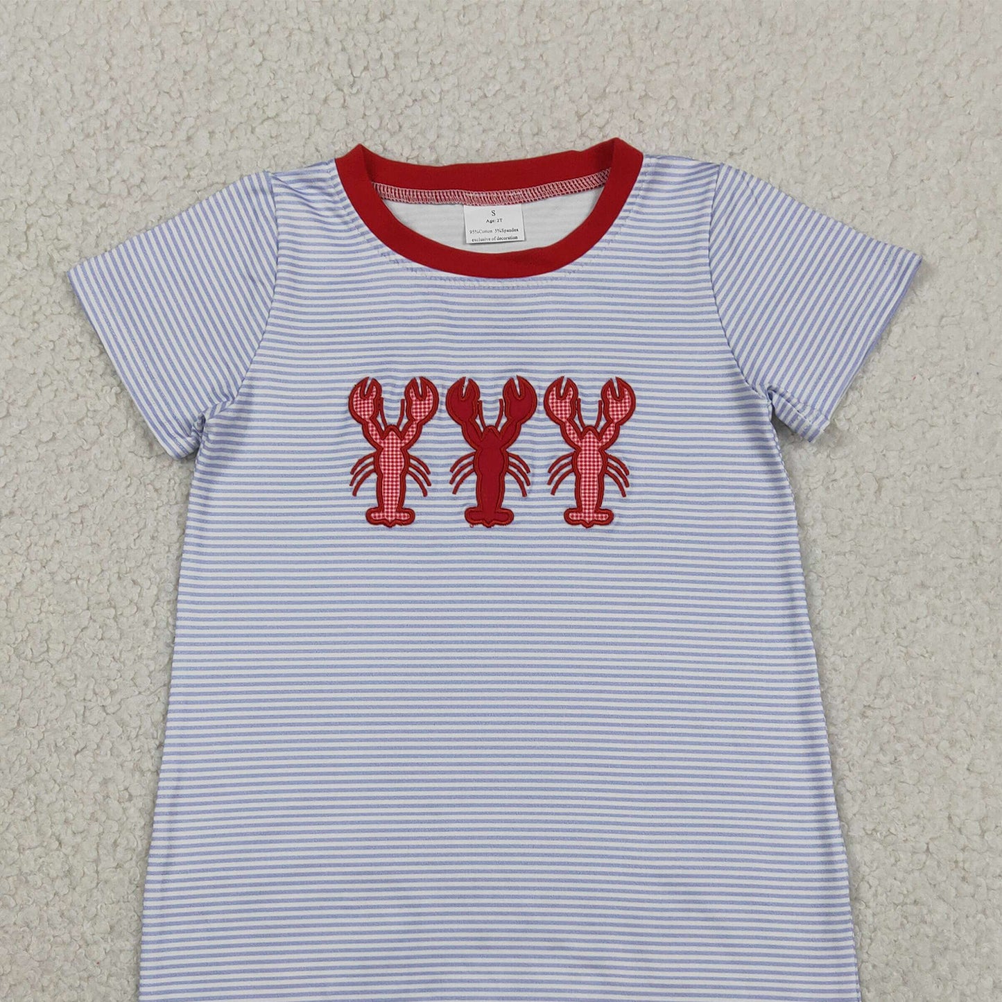 SR4007 RTS NO MOQ （In stock）Short sleeves stripe crawfish baby boy summer romper